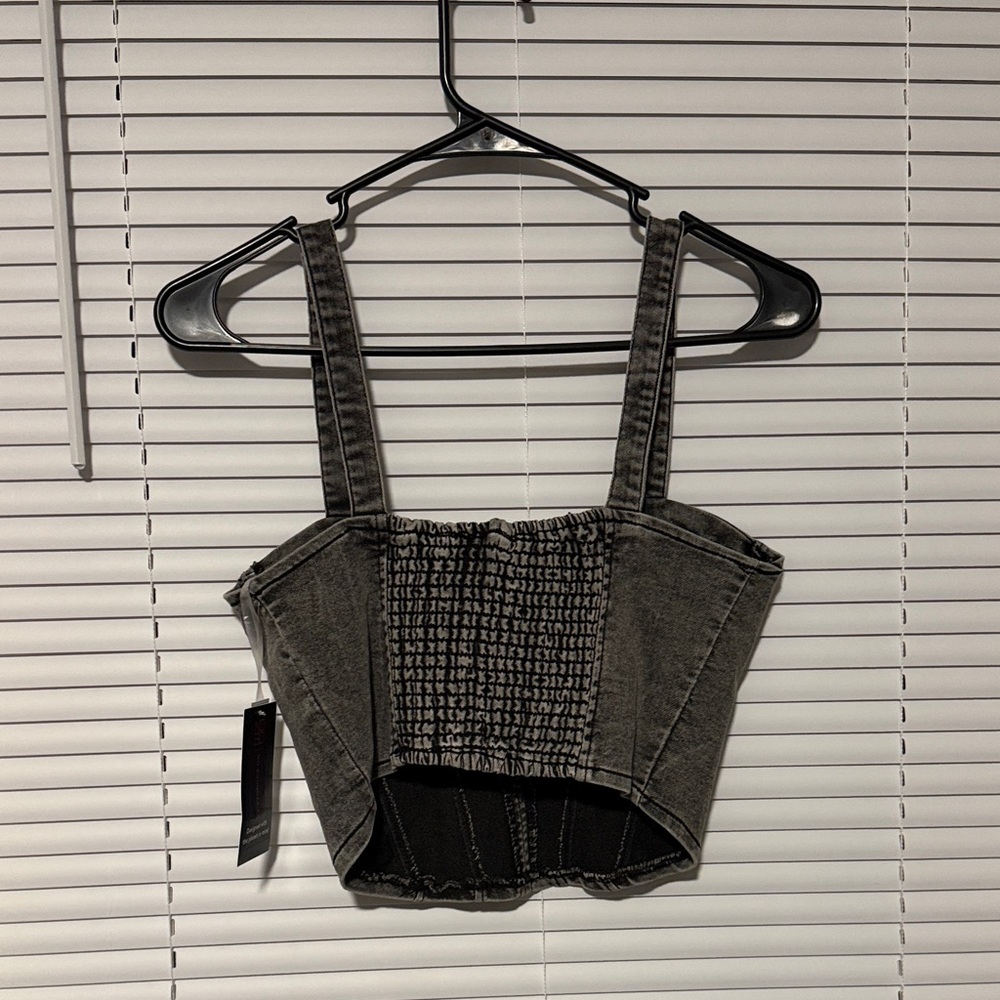 Black Denim Bustier Top - Picture 2 of 3